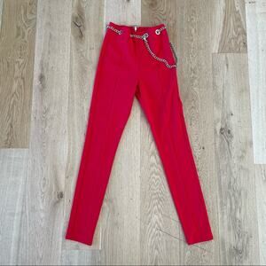 Tiger Mist Straight leg Pants with chain in Red
